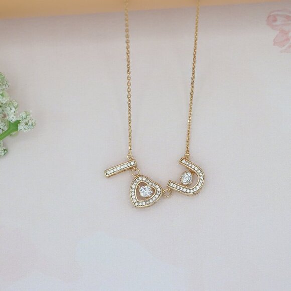 "Rose Gold “I ♥ U” Pendant Necklace with Crystals , XPNL0167 - Picture 8 of 13